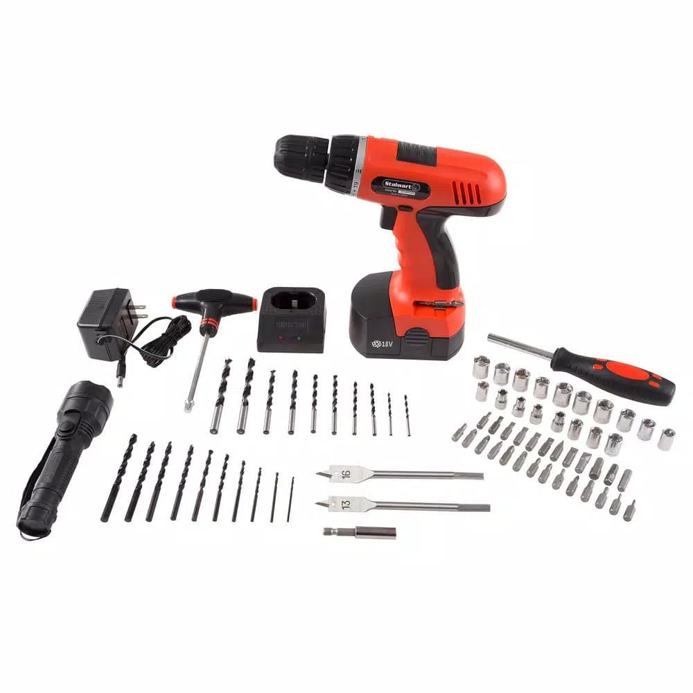 Stalwart 18V Cordless 3/8 in. Drill/Driver Set with 78-Piece Accessory Kit and Carrying Case