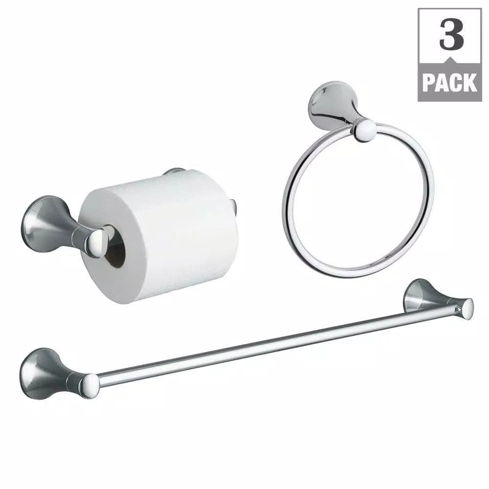 KOHLER Coralais 3-Piece Polished Chrome Bath Hardware Set: Towel Bar, Towel Ring & Toilet Paper Holder