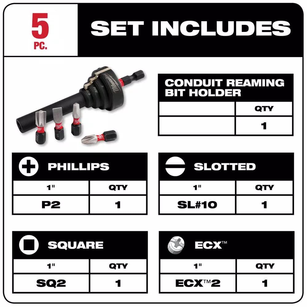 Milwaukee SHOCKWAVE Conduit Reaming Bit Holder Set for 1/2", 3/4", and 1" EMT