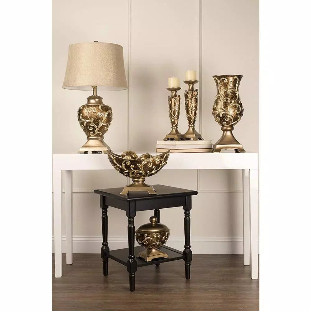 Unbranded 19.75 in. Odysseus Baroque Decorative Table Vase with Gold Floral Filigree, Deep Brown