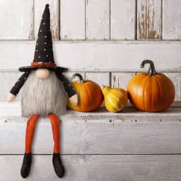 Glitzhome 20 in. Halloween Fabric Gnome Sitter Decor with Posable Hat and Faux Fur Beard thumbnail 8