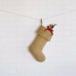 VHC Brands 15 in. Natural Cotton Burlap Ruffled Christmas Stocking - Farmhouse Style thumbnail 2