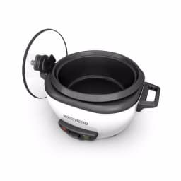 BLACK+DECKER 3-Cup White Electric Rice Cooker with Steaming Basket and Non-Stick Pot thumbnail 4