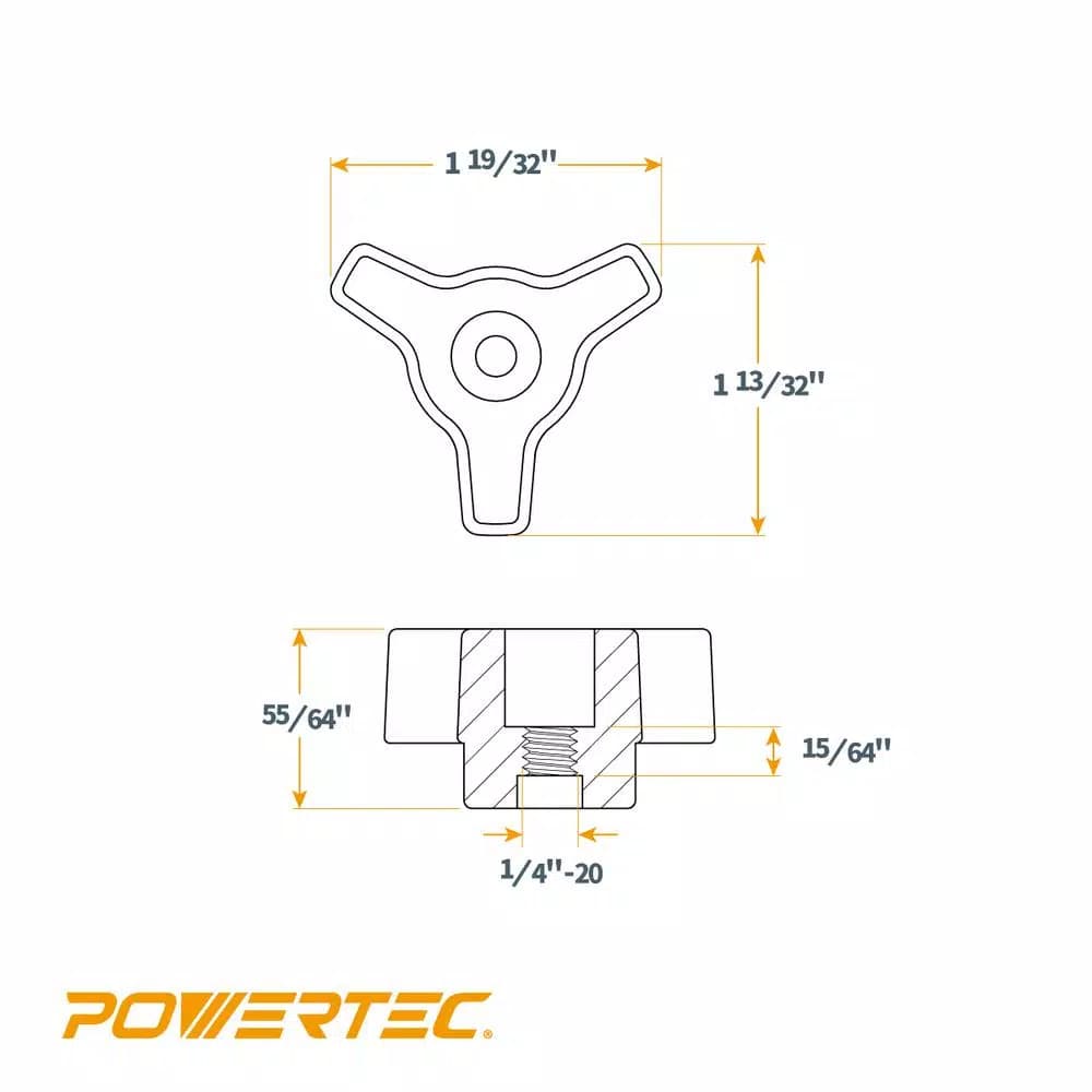 POWERTEC T-Track Knob Set, 1/4-20 in. x 1-1/2 in. Bolts with Washers (10-Set)
