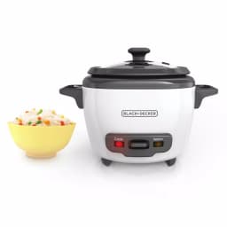 BLACK+DECKER 3-Cup White Electric Rice Cooker with Steaming Basket and Non-Stick Pot thumbnail 10