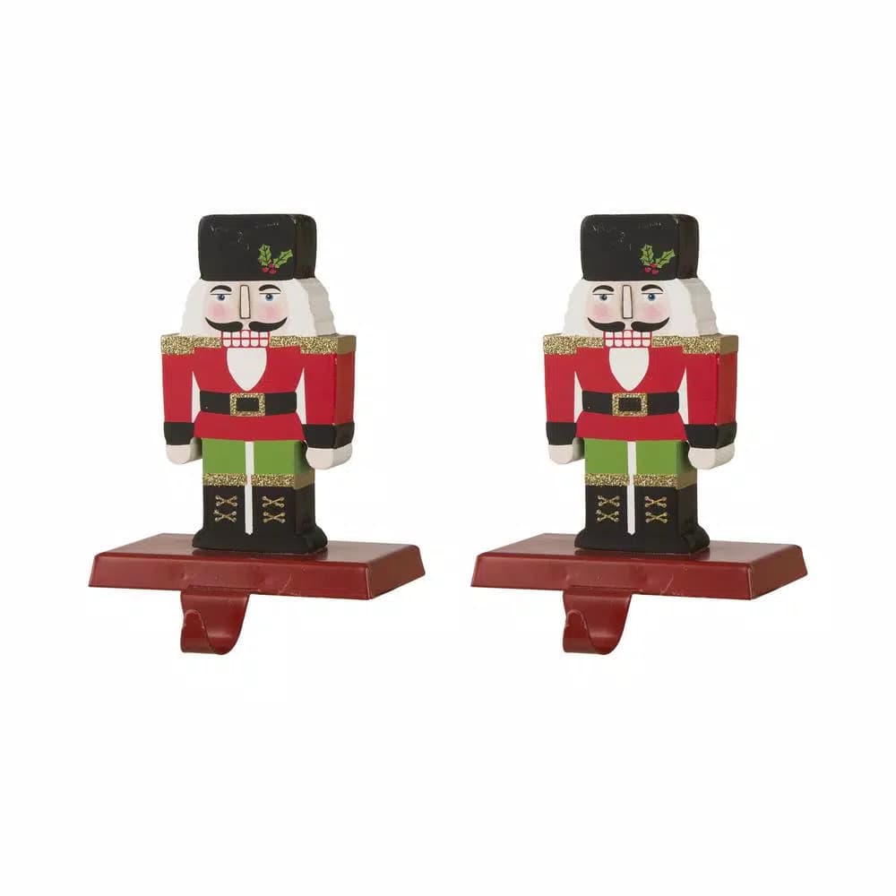 Glitzhome Nutcracker Wooden and Metal Stocking Holders, Set of 2