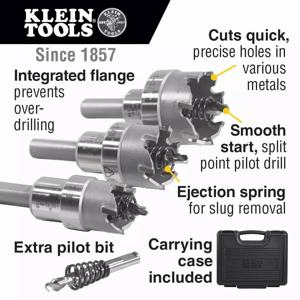 Klein Tools 4-Piece Carbide-Tipped Hole Cutter Set with Heavy Duty Carrying Case