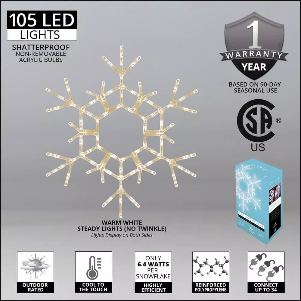 Kringle Traditions 36 in. 105-Light LED Warm White Folding Snowflake Decoration
