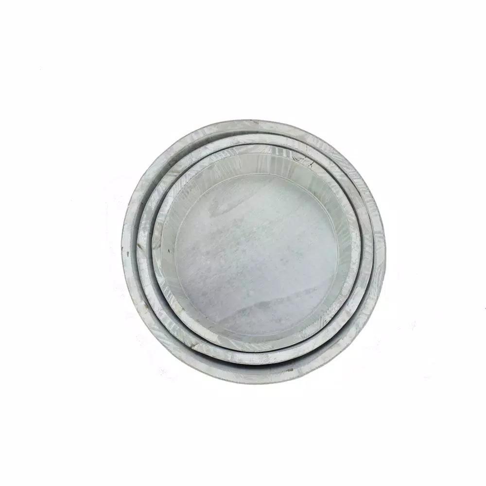 Admired By Nature 10 in. Light Grey Wash Round Wood Crate Set of 3 - Decorative Farmhouse Storage Boxes