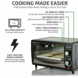Ovente 800W Electric Toaster Oven, 10L Compact Oven with 3 Cooking Modes and 30-Min Timer, Black thumbnail 3