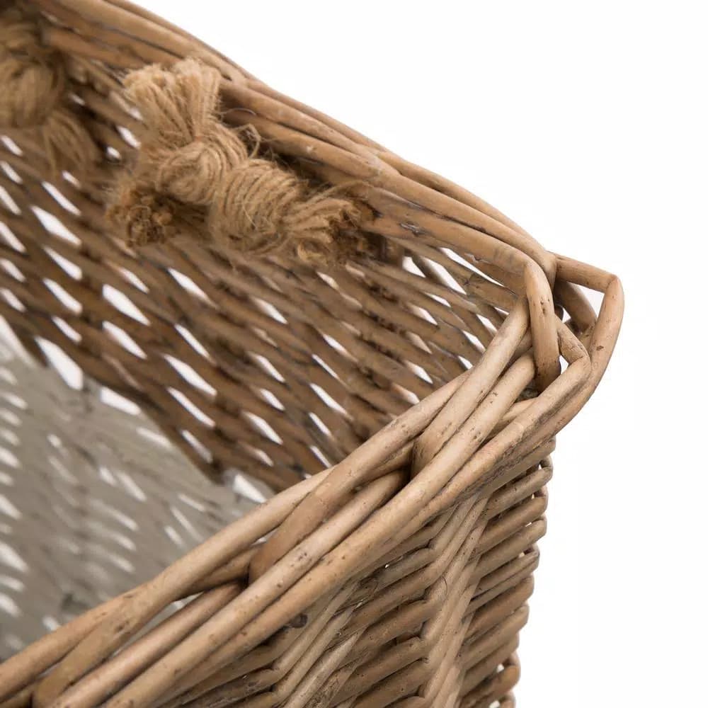 Glitzhome Natural White Square Wicker Willow Baskets, Set of 3 with Rope Handles