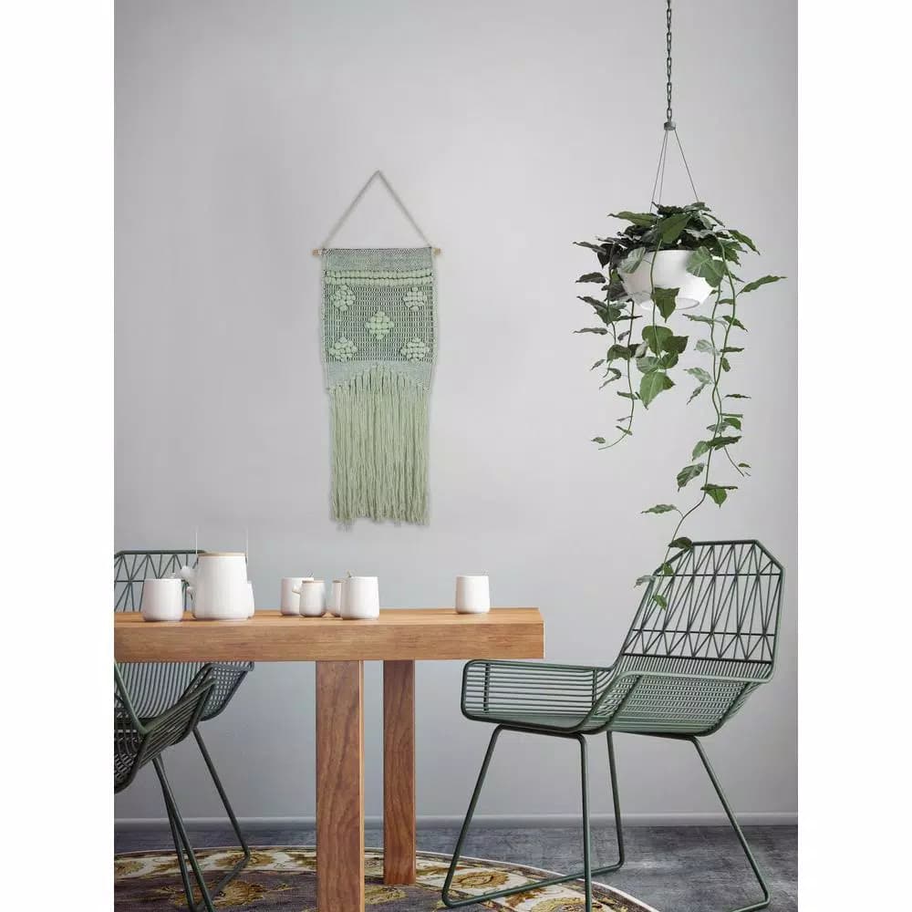 Unbranded Marmont Hill Light Green Macrame Wall Tapestry - Hand Woven Cotton Wall Hanging