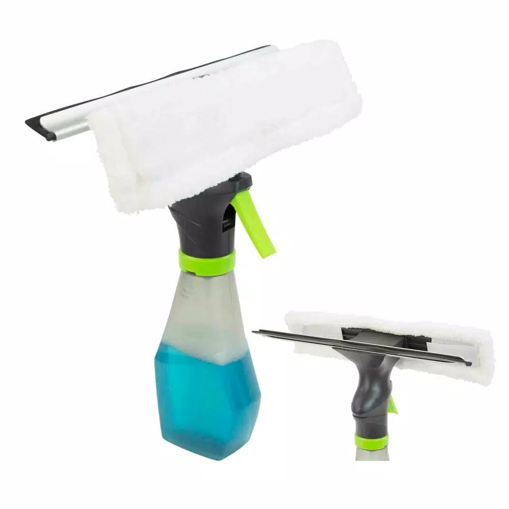 Home Basics Brilliant 3-in-1 Glass Squeegee with Integrated Spray Bottle and Microfiber Duster