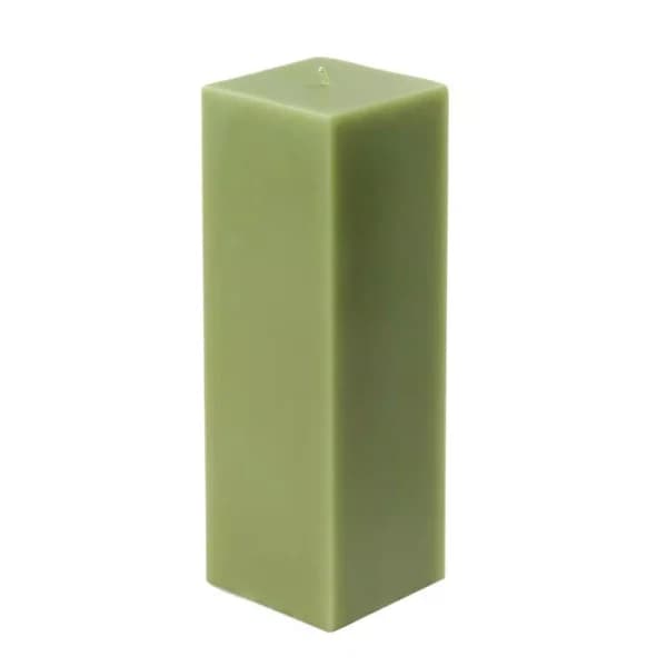 Zest Candle Sage Green Square Pillar Candles, 3 in. x 9 in., Bulk 12-Pack