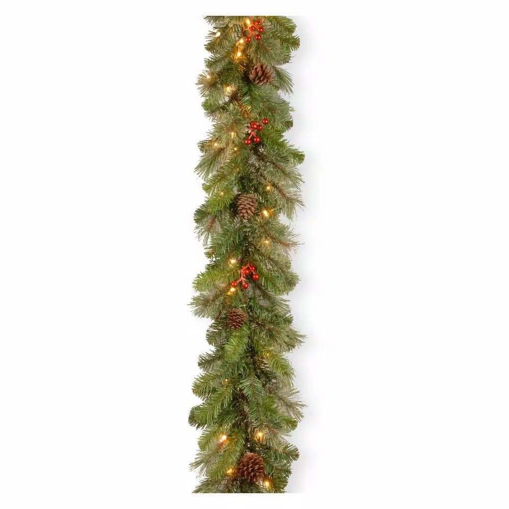 Unbranded Cashmere Berry 9 ft. Artificial Garland with 70 Clear Lights, Red Berries & Pinecones