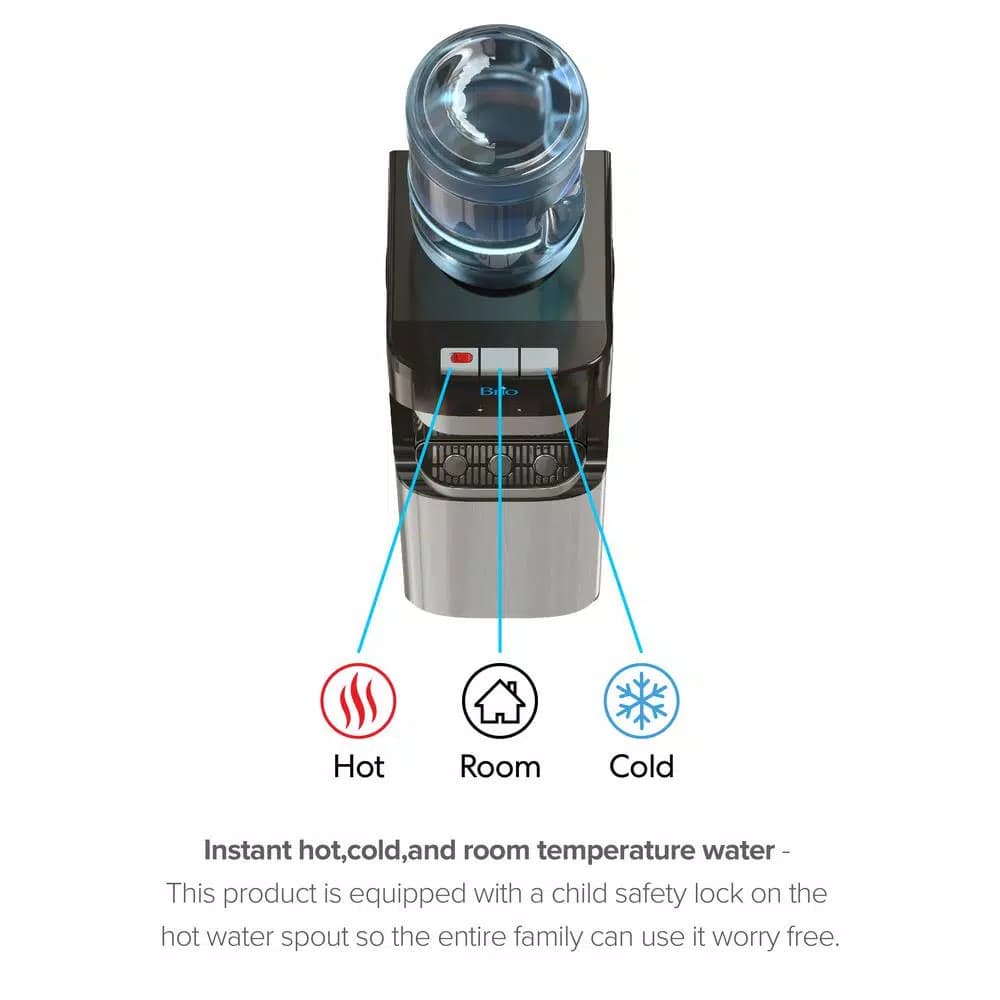 Brio Essential Series Tri-Temp Top Loading Water Cooler Dispenser, Black and Stainless Steel