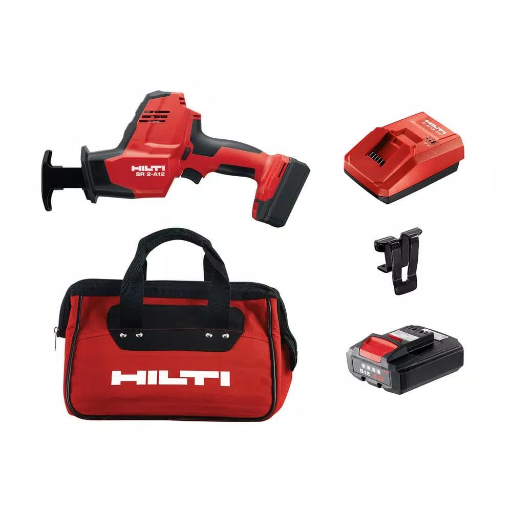Hilti SR 2-A12 12V Cordless Brushless Reciprocating Saw Kit with 2 4.0 Ah Batteries, Charger, and Bag