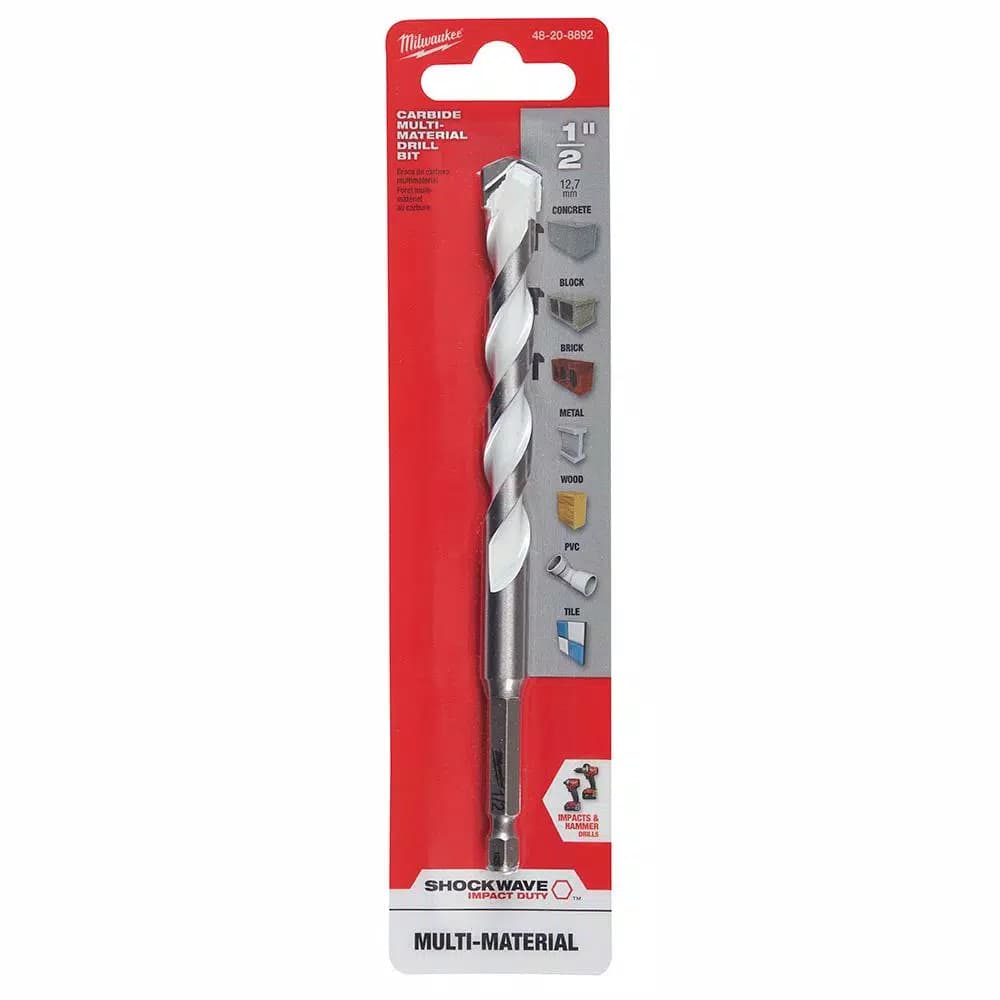 Milwaukee SHOCKWAVE 1/2 in. Carbide Multi-Material Drill Bit, 1/4 in. Hex Shank