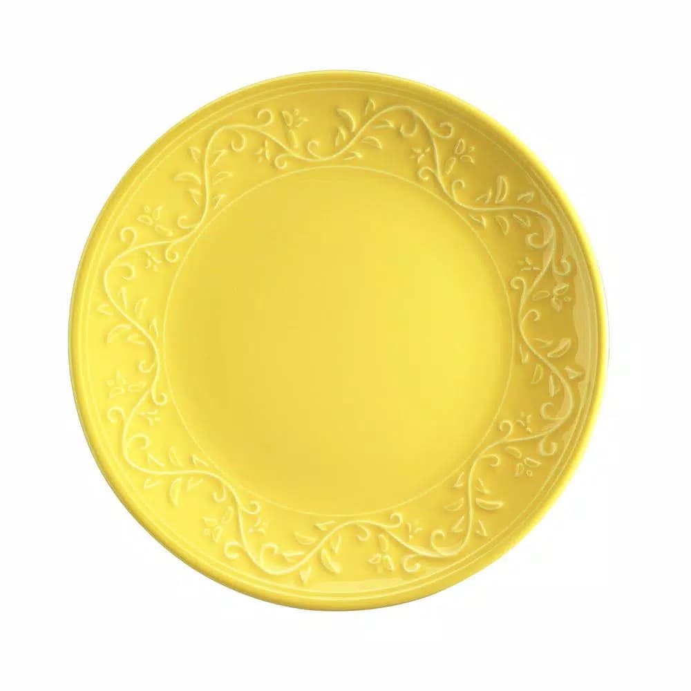 Unbranded Kutahya Ivy Collection 16-Piece Yellow Embossed Earthenware Dinnerware Set, Service for 4