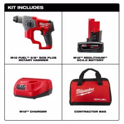 Milwaukee M12 FUEL 12V SDS-Plus Cordless Rotary Hammer Kit with 4.0 Ah Battery and Charger thumbnail 2