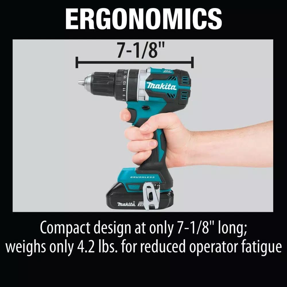 Makita 18V LXT Brushless 1/2 in. Hammer Driver-Drill Kit with (2) 2.0Ah Batteries, Charger and Bag