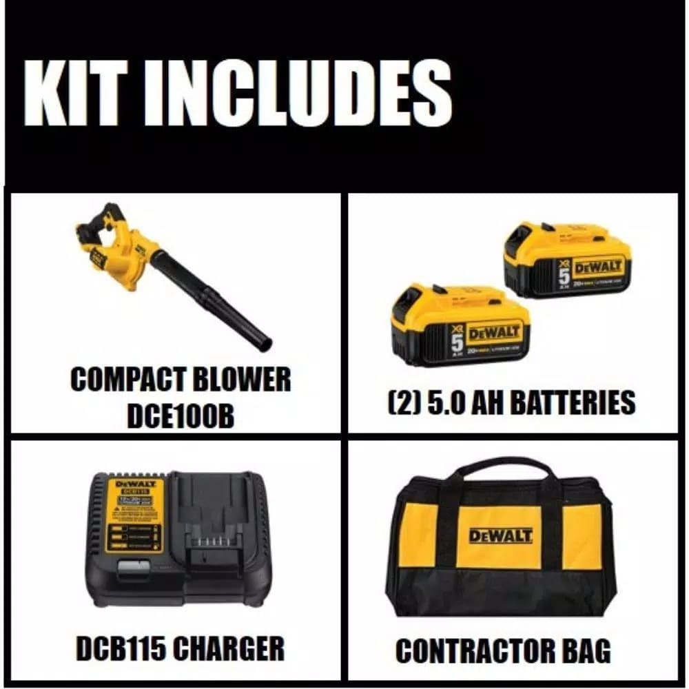 DEWALT 20V MAX Cordless Compact Jobsite Blower Kit with (2) 5 Ah Batteries and Charger