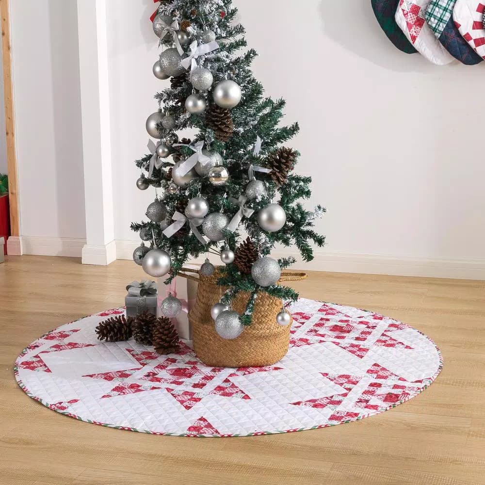 Country Living Angelina 48 in. Reversible Quilted Tree Skirt, Red and White Patchwork Star