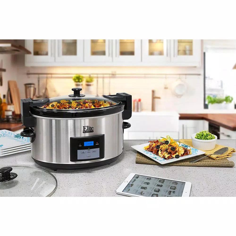 Elite Platinum 8.5 Qt. Stainless Steel Slow Cooker with Locking Lid and Silicone Gasket Seal