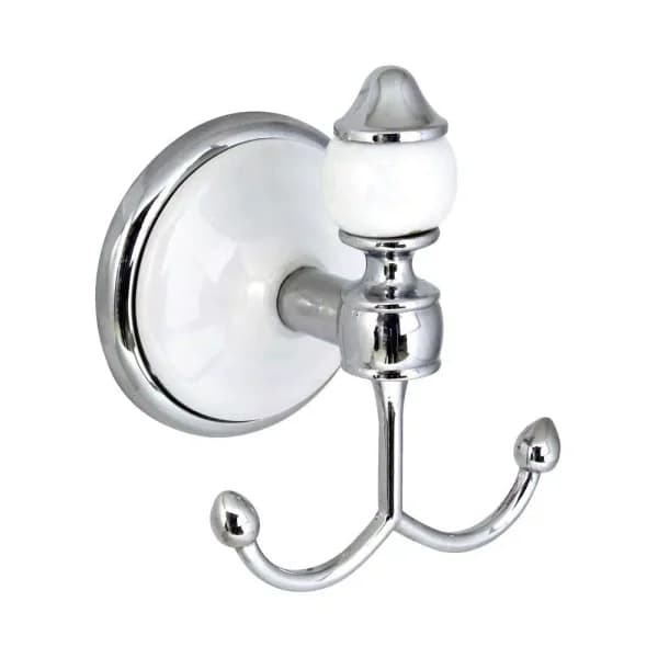 MODONA ARORA Double Robe and Towel Hook - White Porcelain and Polished Chrome