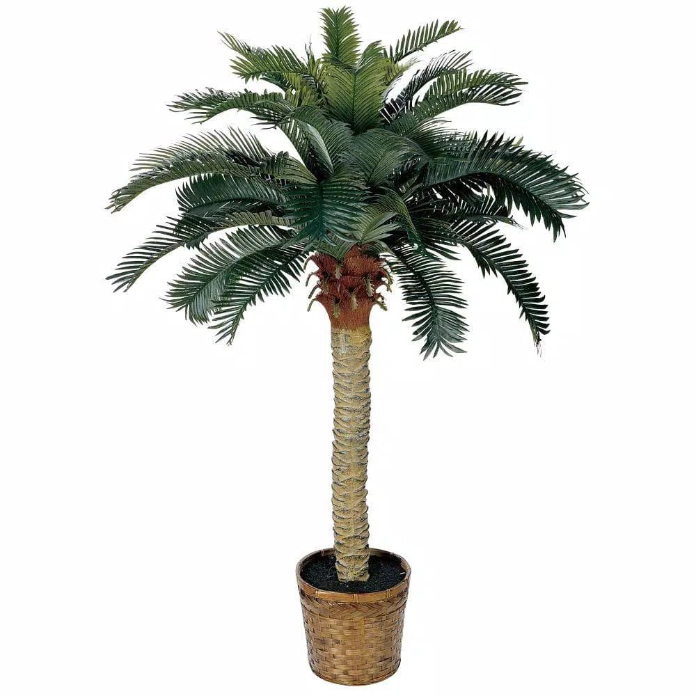 Nearly Natural 4 ft. Sago Palm Silk Tree with Decorative Wicker Basket