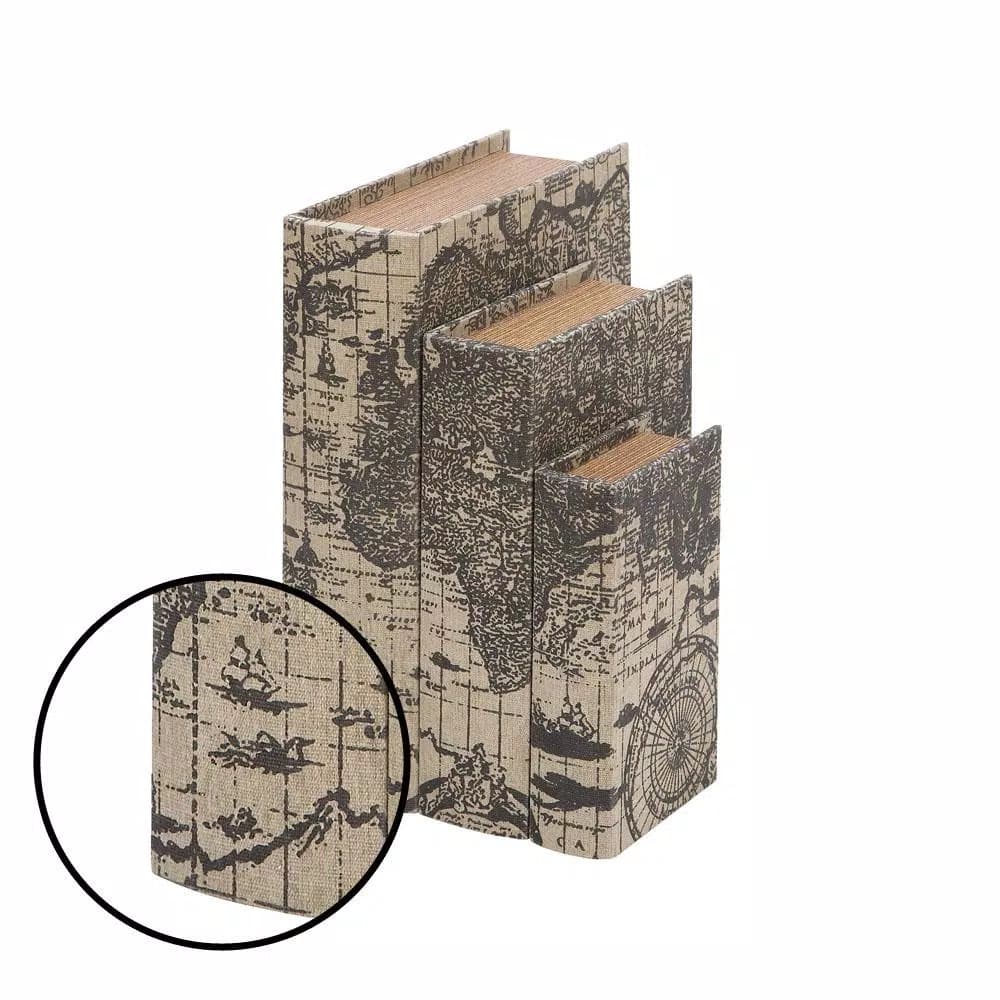 LITTON LANE Nautical Rectangular Synthetic Leather Book Boxes, Set of 3 - Dark Forest Green & Beige