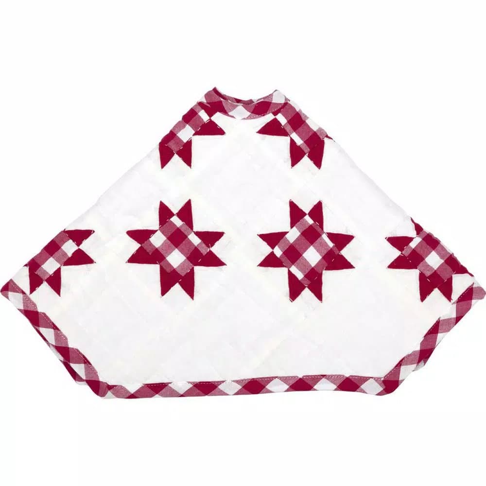 VHC Brands Emmie 21 in. Red Patchwork Christmas Tree Skirt - Hand-Quilted Cotton Farmhouse Decor
