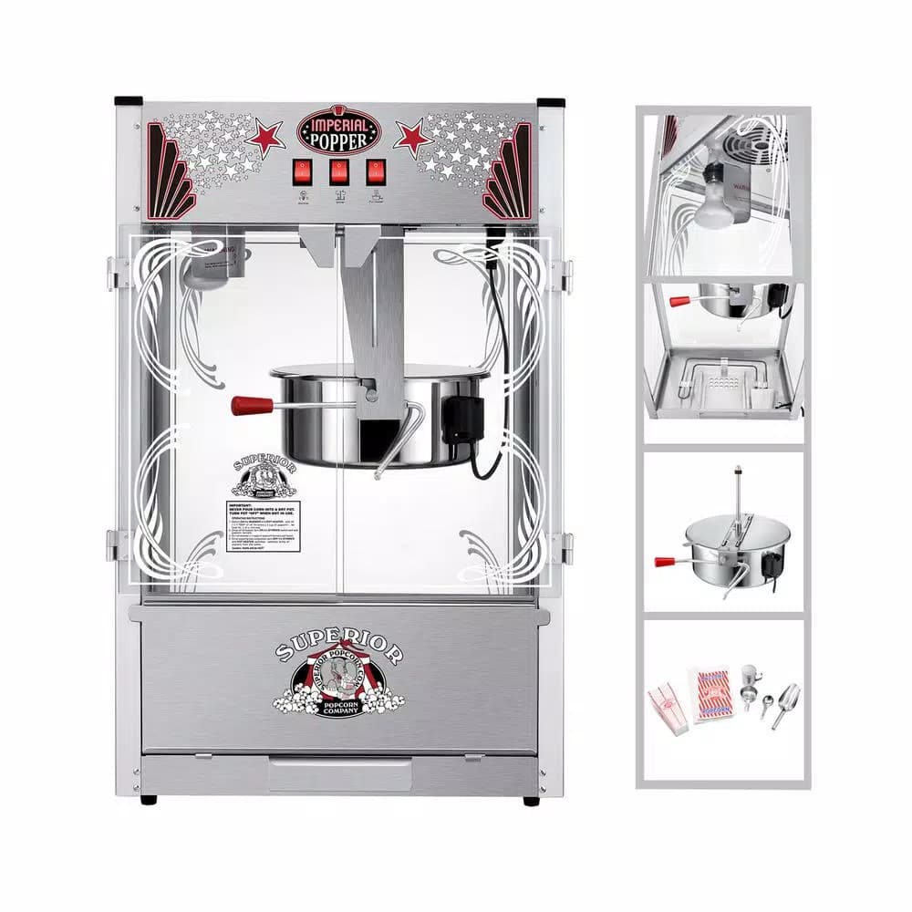 Unbranded Superior Popcorn Company 20 oz. Stainless Steel Tabletop Popcorn Maker Machine - Theater Style Popper Set
