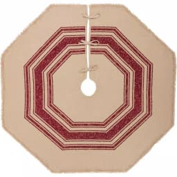 VHC Brands 55 in. Red Vintage Burlap Stripe Farmhouse Christmas Tree Skirt thumbnail 1