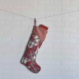 VHC Brands 20 in. Peyton Cotton Patchwork Christmas Stocking - Tomato Red & Plaid thumbnail 3