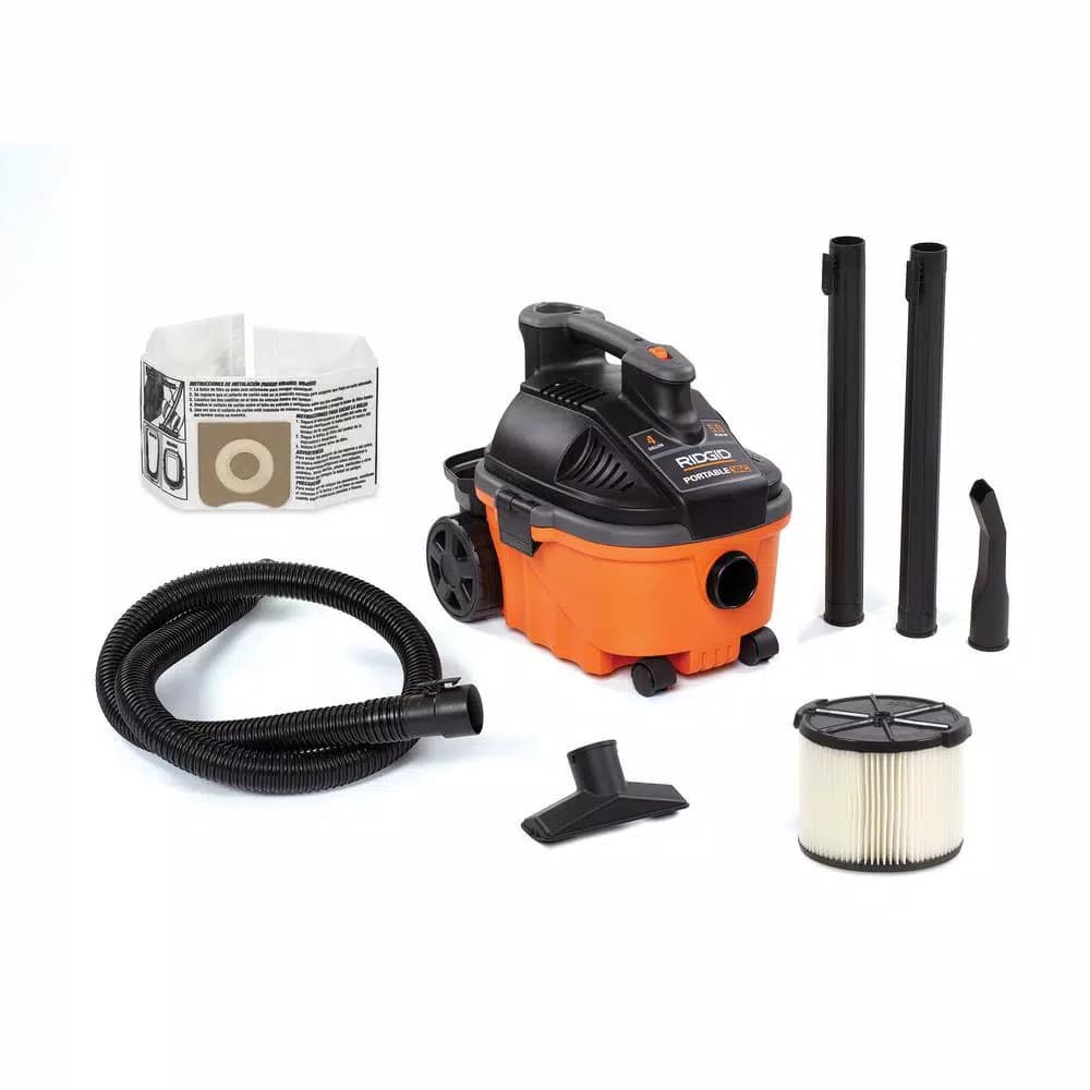 RIDGID 4 Gal. 5.0 Peak HP Portable Wet/Dry Shop Vacuum with 7 ft. Hose and Accessories