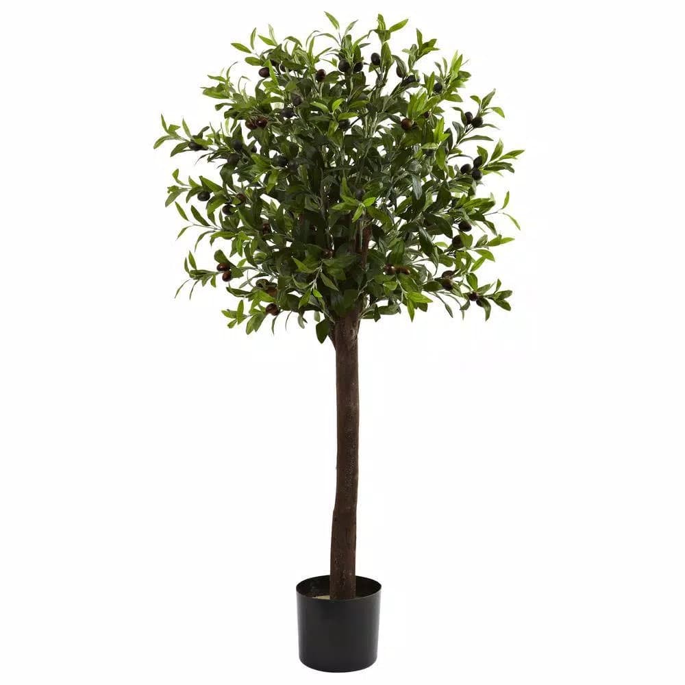 Nearly Natural 48 in. Artificial Olive Topiary Silk Tree with Berries