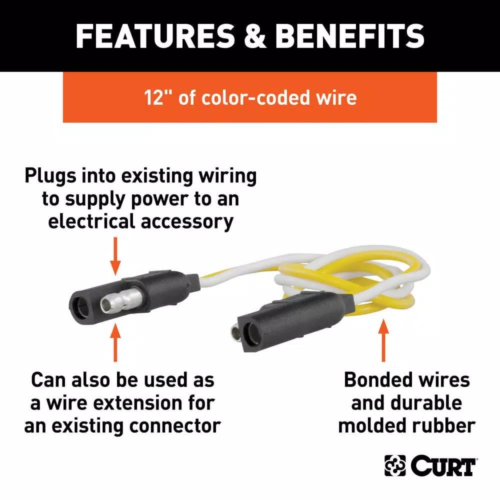 CURT 2-Way Flat Wiring Connector Plug & Socket with 12" Color-Coded Wires