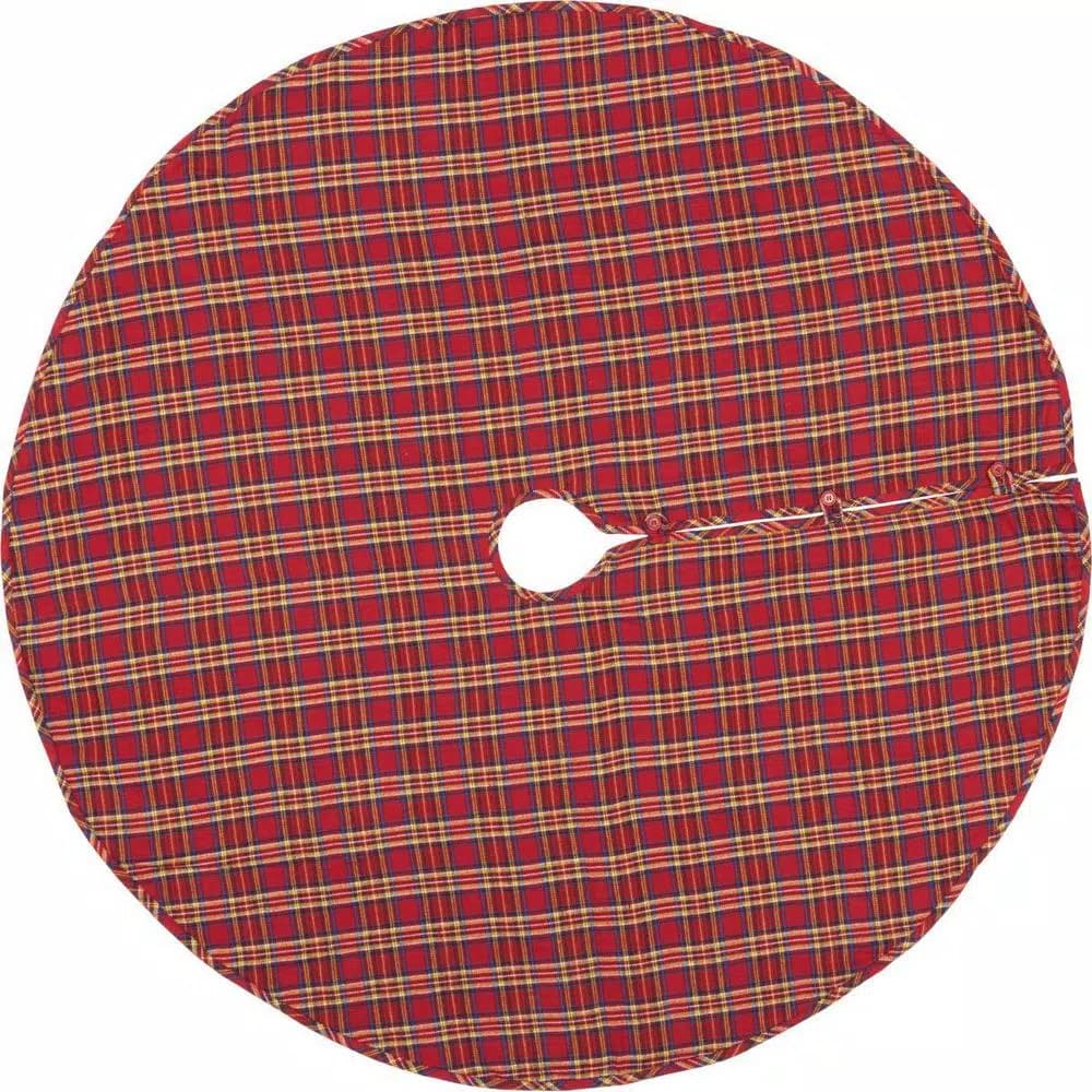 VHC Brands 55 in. Galway Barn Red Plaid Rustic Christmas Tree Skirt