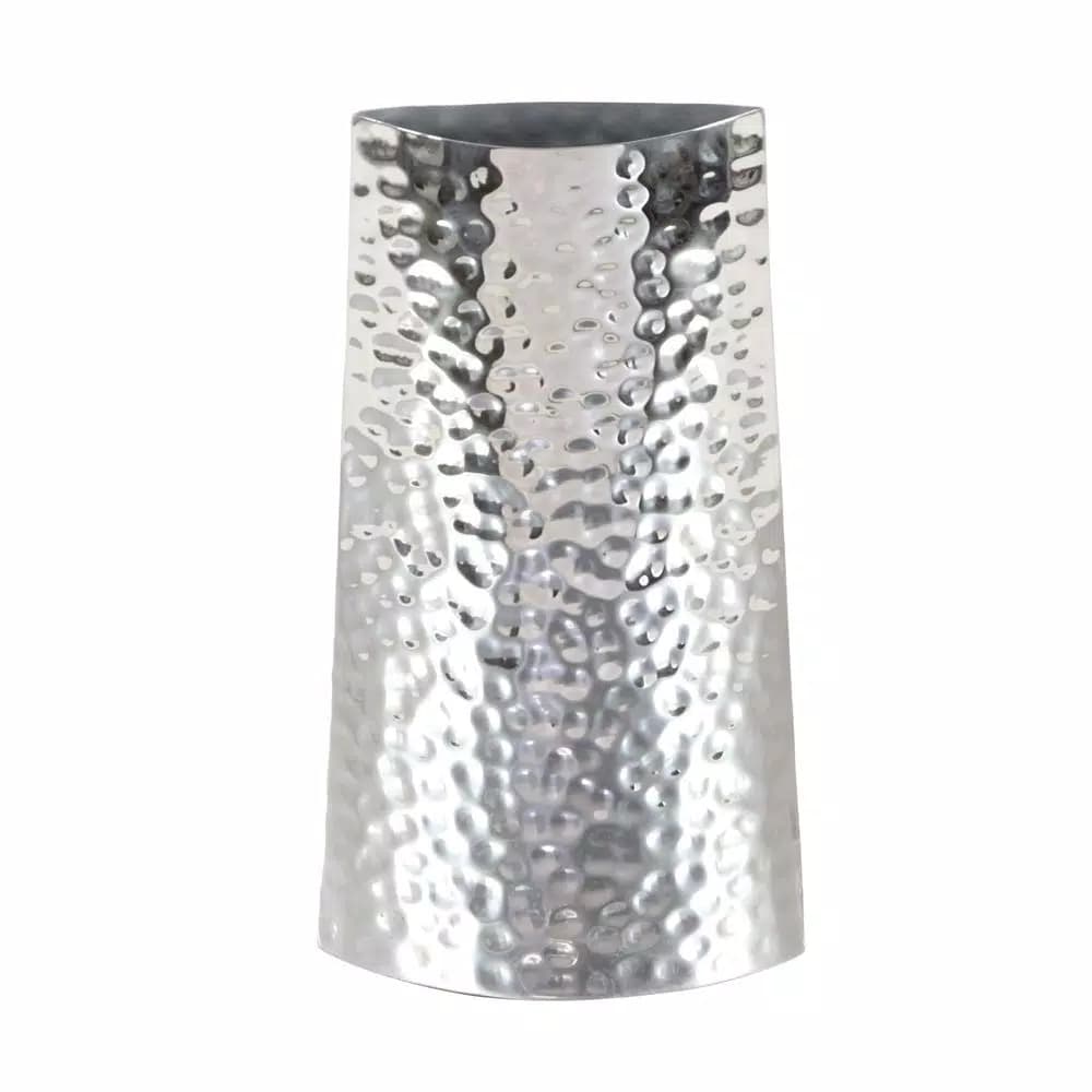 LITTON LANE Modern Reflections 14 in. Hammered Stainless Steel Bell-Shaped Vase, Silver