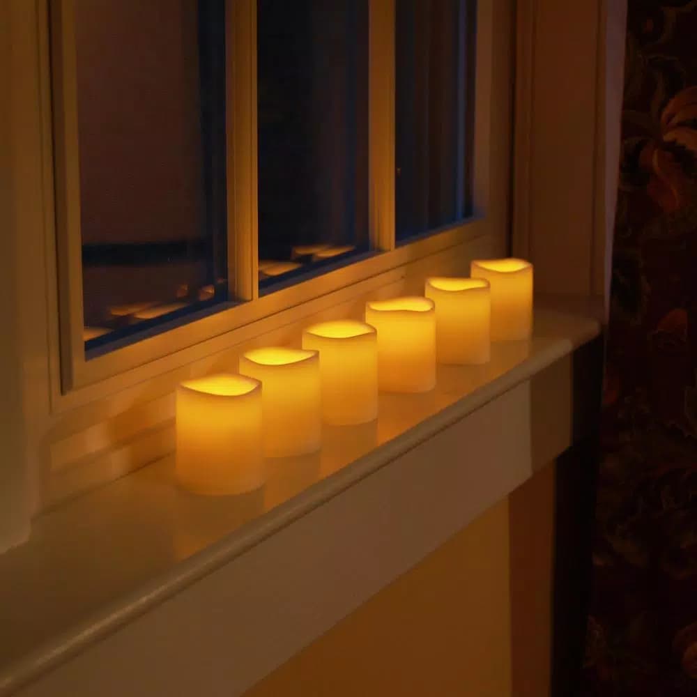 LUMABASE LED Amber Battery Operated Mini Pillar Candles, Set of 6, Flameless Flickering Lights