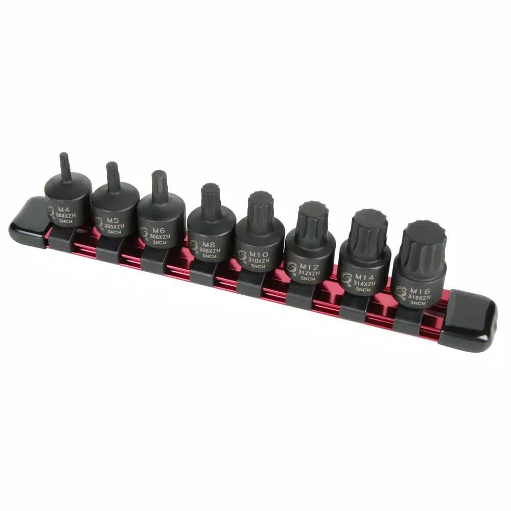 SUNEX TOOLS 8-Piece 3/8 in. Drive Stubby Triple Square Impact Bit Set