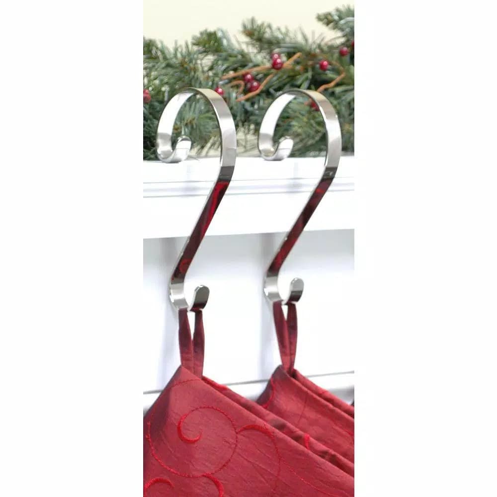 Haute Decor Stocking Scrolls Silver Steel Stocking Holders, 2-Pack