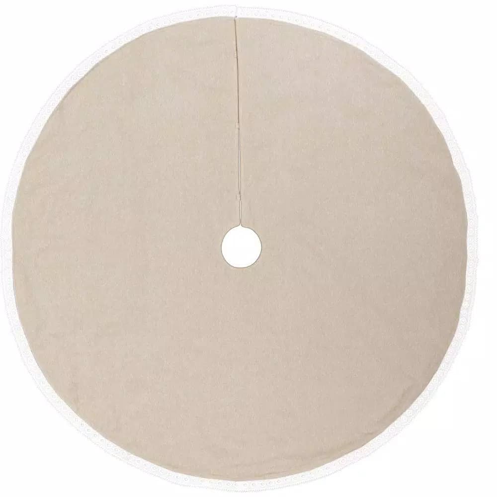 VHC Brands 48 in. Mint Margot Farmhouse Christmas Tree Skirt with Diamond Lace and Chambray