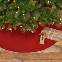 VHC Brands 48 in. Red Festive Burlap Farmhouse Christmas Tree Skirt with Taffeta Reverse thumbnail 3