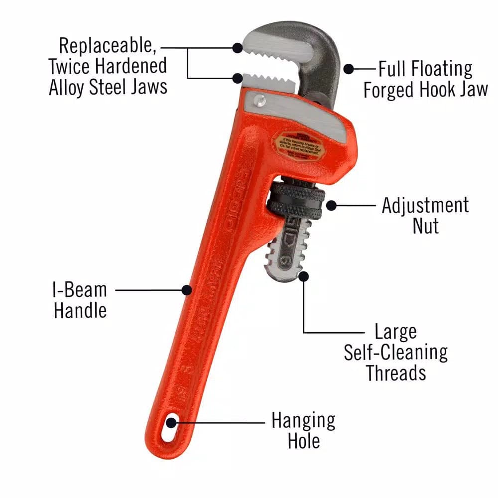 RIDGID 6 in. Heavy-Duty Straight Pipe Wrench, Red
