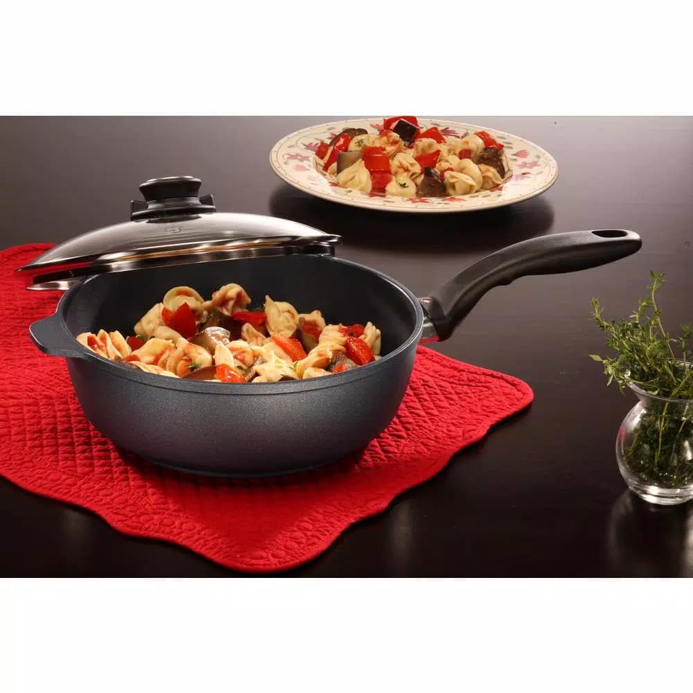 Swiss Diamond Classic Series 3.2 Qt. Cast Aluminum Nonstick Saute Pan with Glass Lid, Gray
