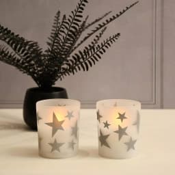 LUMABASE Silver Stars Frosted Glass LED Battery Operated Candles, 2-Count thumbnail 3