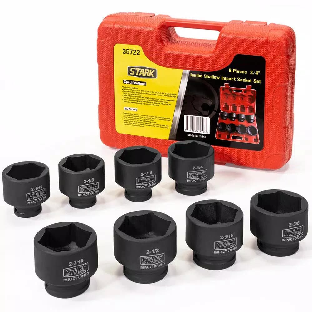 Stark 3/4 in. Drive SAE Shallow Impact Socket Set, 8-Piece Jumbo Set