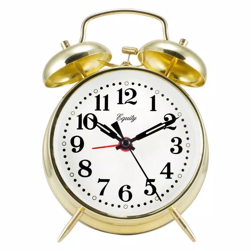 Equity by La Crosse Analog 4.5 in. Gold Metal Twin Bell Keywind Alarm Clock